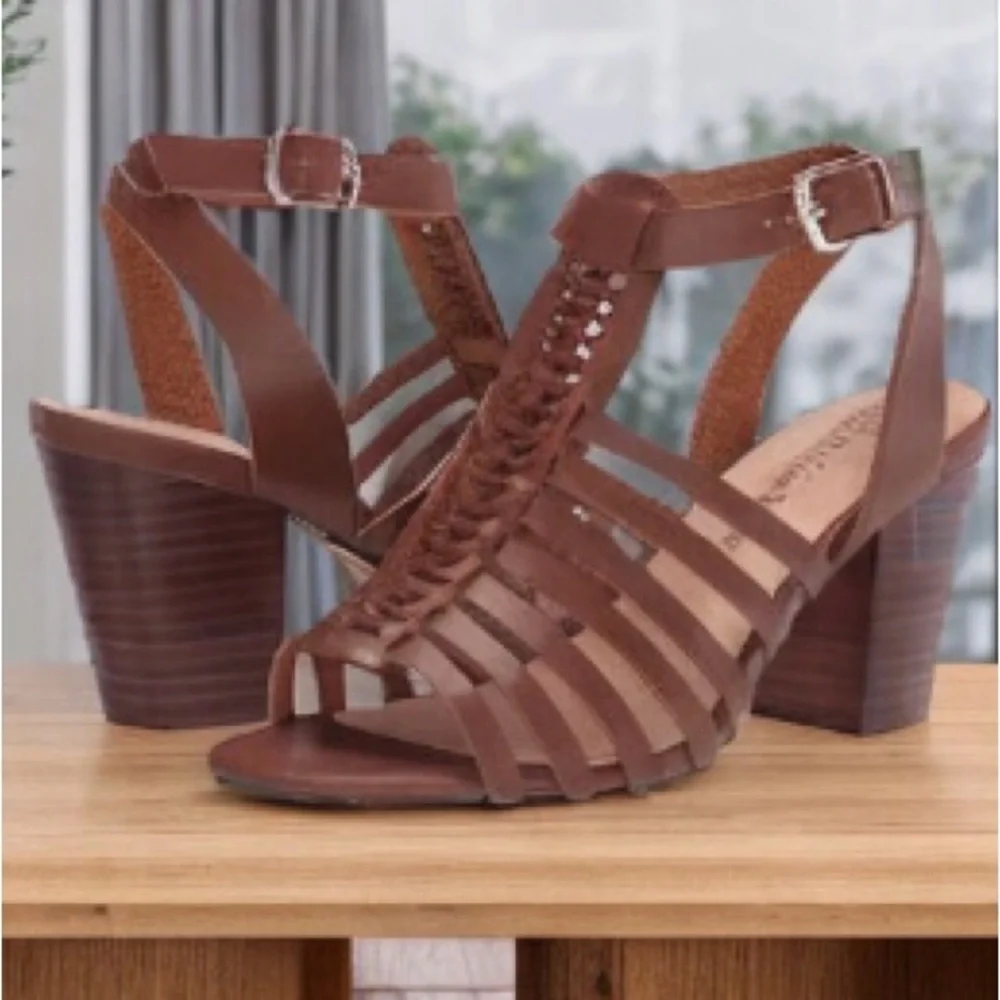 Belle Vita Brown Lissie Heeled Gladiator Sandals